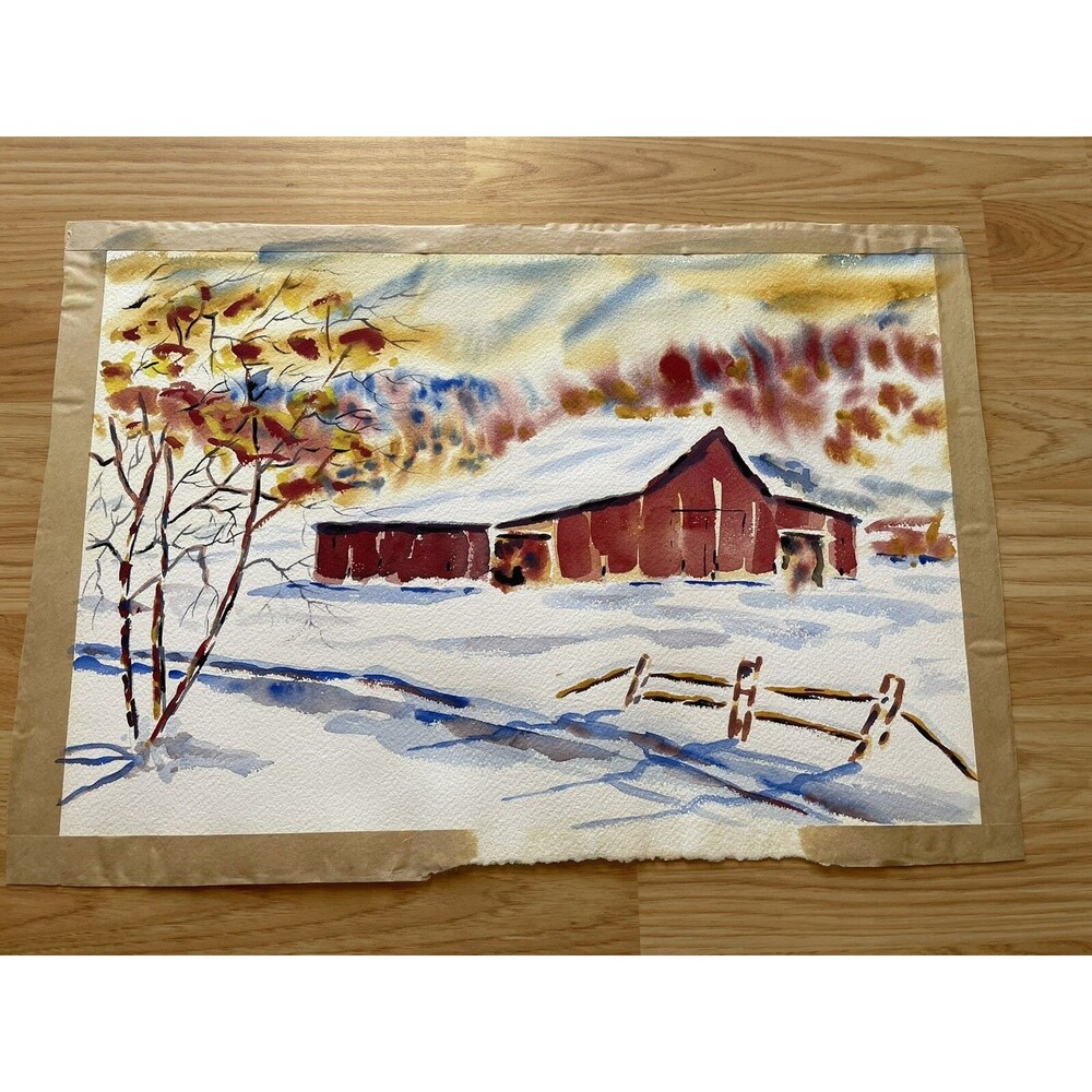 Original watercolor Barn/landscape Painting
